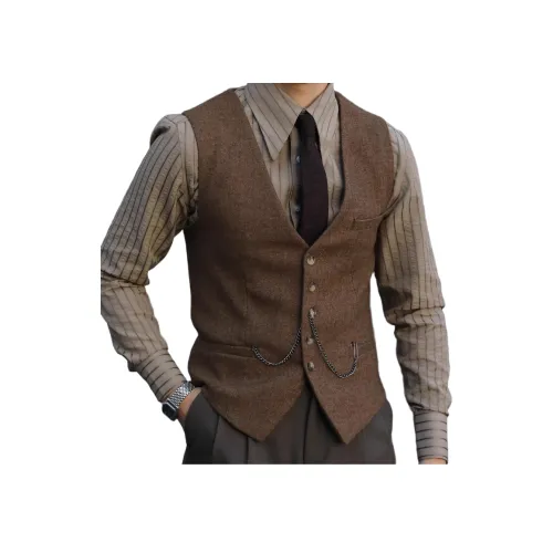 DAGEZIYUHEIMAO Коричневый, Шерсть Твид Мужские Жилеты
