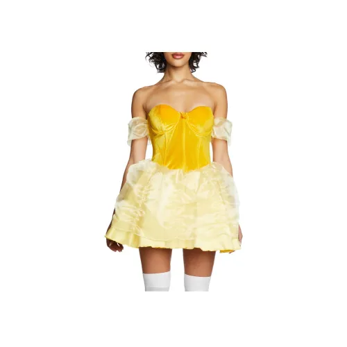 Dolls Kill Trickz N' Treatz Классический Костюм Принцессы Комплект Короткий Рукав Платье Женское Желтый Желтый