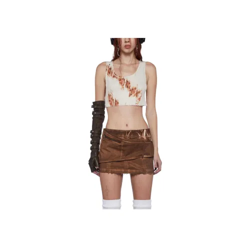 Dolls Kill SS24 DARKER WAVS Fader Rust Булавка Crop Tee Майка Женские Off Белый Экрю