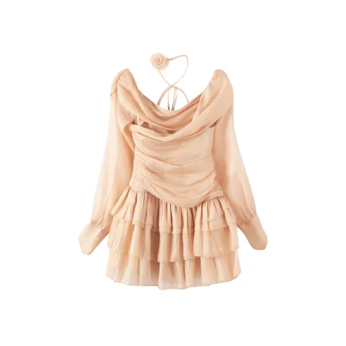 JOSR Длинное платье с длинными рукавами женское кофейного цвета