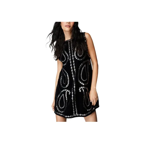 NASTY GAL Stud Пейсли Без рукавов Бархат Прямое платье Без рукавов Платье Женские Черный