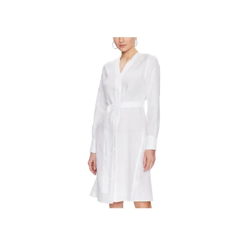 CALVIN KLEIN Длинное платье с длинными рукавами женское белое
