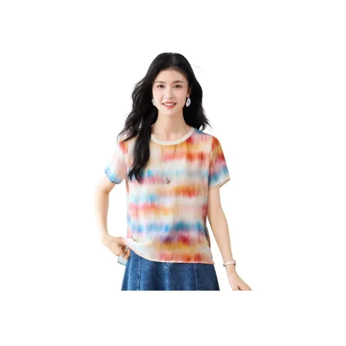 JINJU Синий Красный Смешанный Женский T-Рубашки