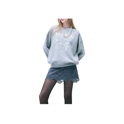 MARDI MERCREDI Pearl Puppy FW24 SWINGTHETAILDDANJIFLOWERCHOKER GREYIVORY Свитшот Корейский стиль Женский Серый Сливочный