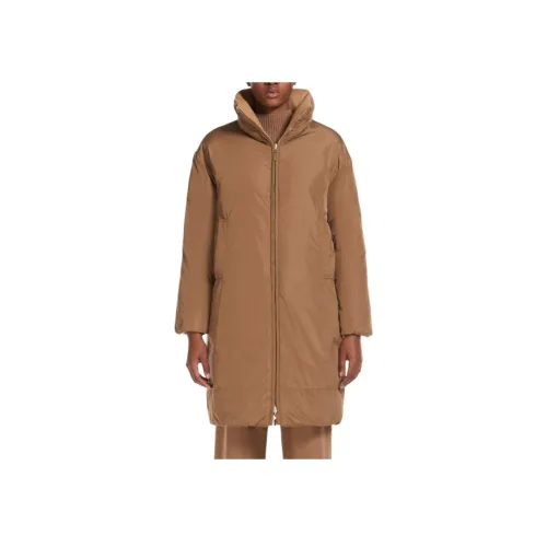 MaxMara Dante Collection Long Reversible Camel Color Down Jacket Coat Women's Brown