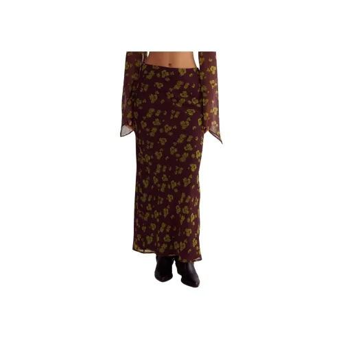 NASTY GAL Ditsy Crinkle Шифон Bias Maxi Юбка Повседневный Длинный Юбка Женские Шоколад