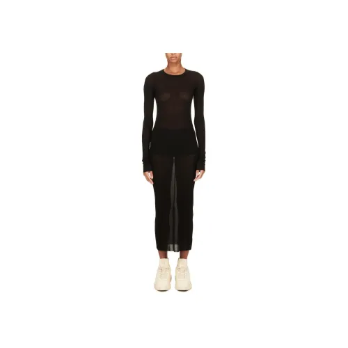 RICK OWENS Черное Женское Длинное Платье с Рукавами