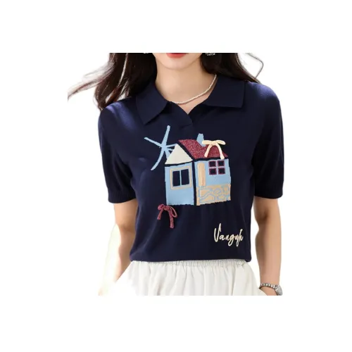 LANMOU 5316 Темно-синий Синий Женская T-рубашка