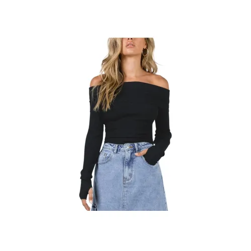 PRINCESS POLLY MORLEY OFF Свитер с плечом Трикотаж Женский Черный Черный
