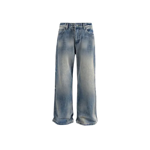 URINIE19 Туманный Морозно-голубой Корова Унисекс Джинсы