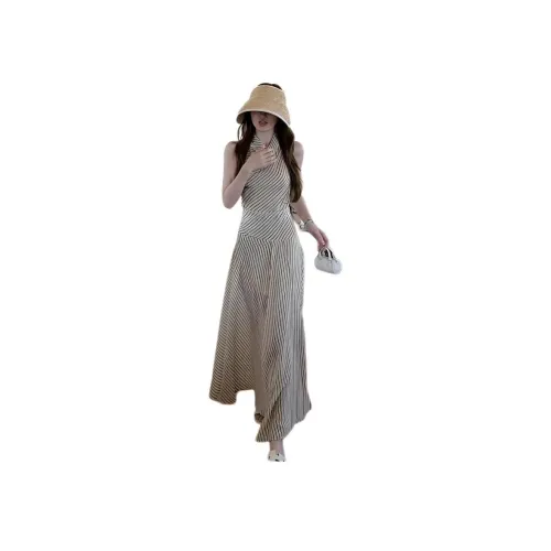 Madofit collection Абрикос Кофейный Полосы Женские Платья без Рукавов