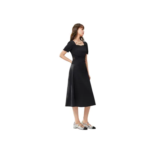 AIYIFU Черные Женские Короткие Платья с Короткими Рукавами