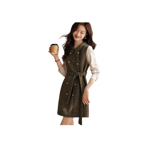 Mo Han Yi Mei Длинное платье с длинными рукавами женское оливково-зеленый