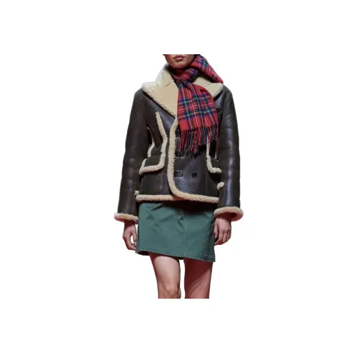 KENZO Темно-кофейные женские кожаные куртки