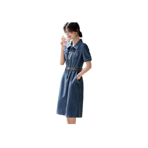 XWI Blue Женские Короткие Платья с Рукавами