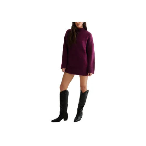 NASTY GAL Водолазка Платье Длинное с длинными рукавами Женское Платье Бордовый