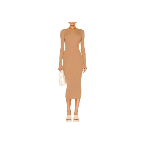 WARDROBE.NYC Верблюжий Женские Длинные Платья с Рукавами