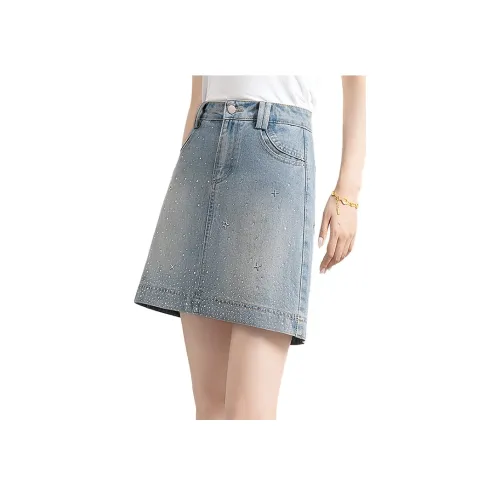 Cypress House Джинсовые короткие юбки Женские Светло-серый синий