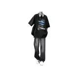 Черная рубашка с короткими рукавами + дымчато-черные штаны