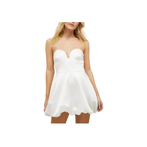 NASTY GAL Сатин Без бретелей Puff Мини Платье Без рукавов Платье Женское Белое
