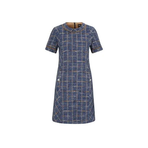 HUGO BOSS Blue Женские Короткие Платья с Рукавами