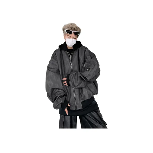 ZIAREL Черный Серый [Съемный] Унисекс Кожаные Куртки