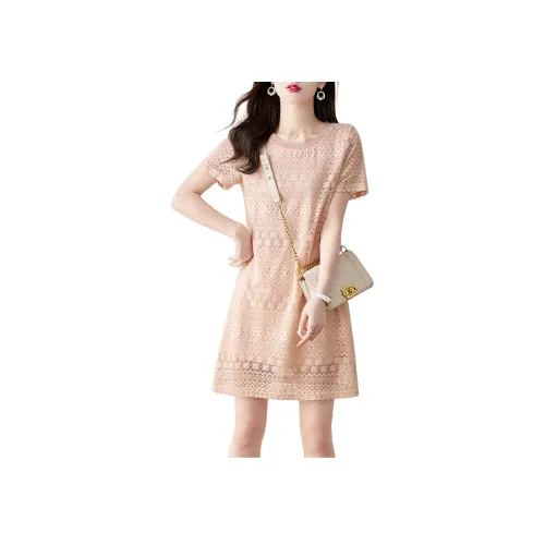 Still Quiet Короткий рукав Платье Женское Розовое