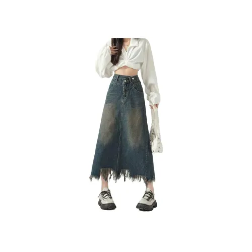 WARNING LIGHT Деним Длинная Юбка Женская