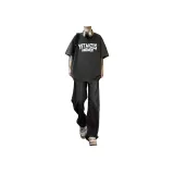 Темно-серый с короткими рукавами + плиссированный деним, черный [комплект из двух предметов]