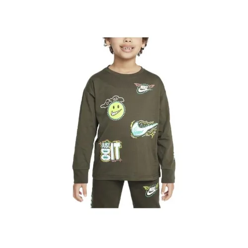 Рубашка Nike Sportswear 'Art OF Play' Relaxed с длинным рукавом оливкового цвета для детей