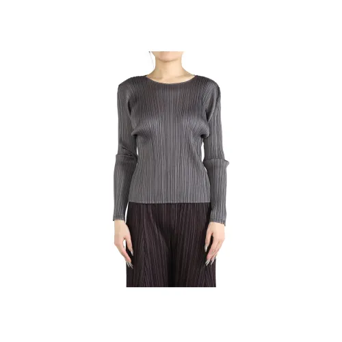 PLEATS PLEASE ISSEY MIYAKE Рубашка с оборванным рукавом женская темно-серый