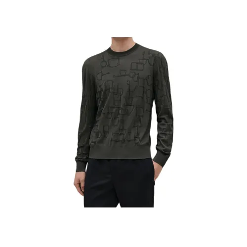 HERMES Темно-зеленые мужские свитеры