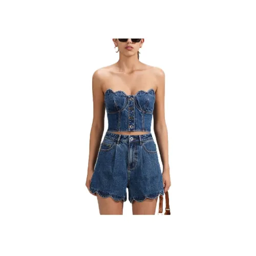 Self Портрет Джинсовый синий Женские Топы без бретелек