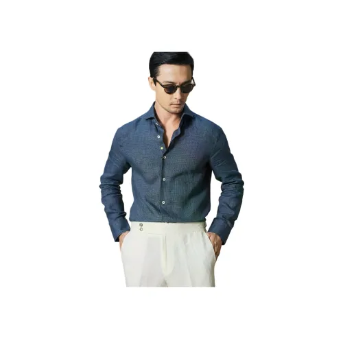 BIBURY COURT Темно-синий Fine Клетка 04# Мужская Рубашка