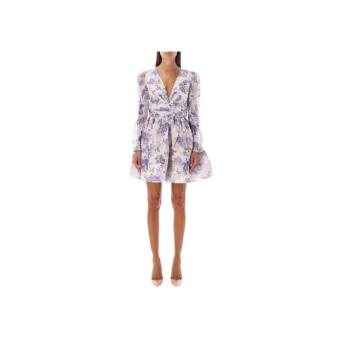 Zimmermann SS23 Длинное Платье с Длинными Рукавами Женское Синее
