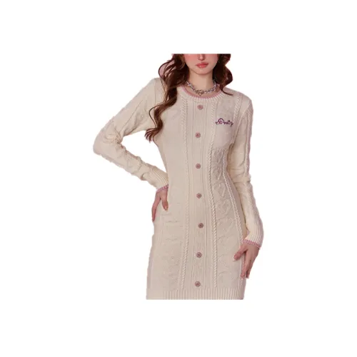 Girly Fancy Club Кремово-абрикосовый Женские Длинные Платья с Рукавами