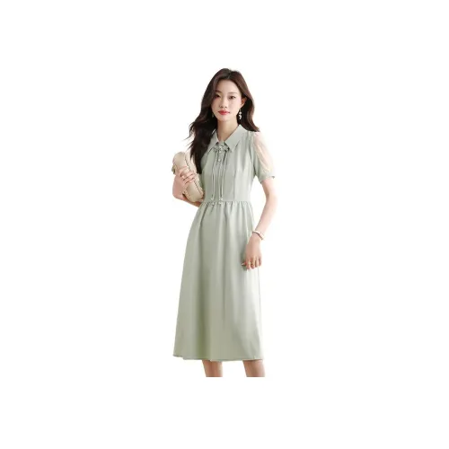 XIANSINIAO Green Женские Короткие Платья с Рукавами