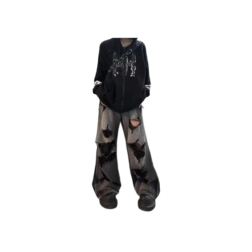 TAOKK Черно-серый цвет унисекс джинсы