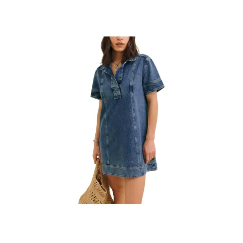 REFORMATION Clark Деним Мини Платье Короткий Рукав Платье Женское Синий