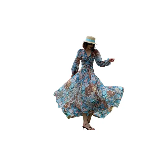 NANING9 Длинное платье с длинными рукавами женское