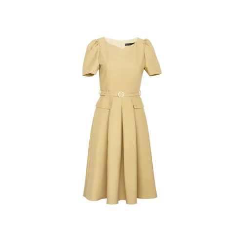 ROEYSHOUSE Короткий рукав Платье Женское Желтое