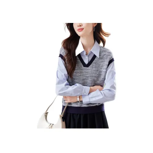 Корейский стиль рубашка женский темно-синий