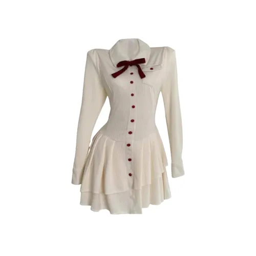 JOSR Длинное платье с длинными рукавами женское абрикосового цвета