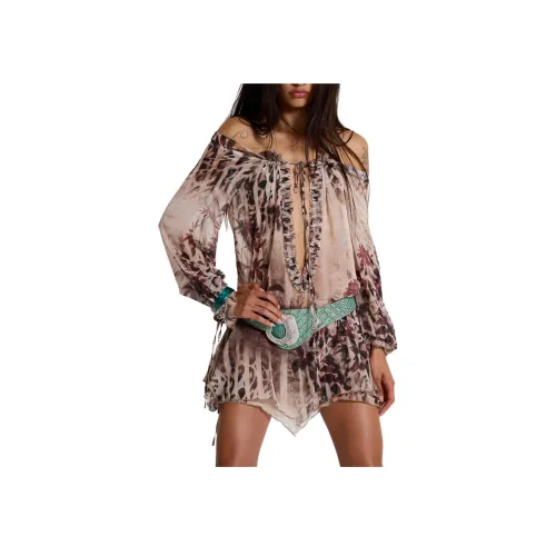 Jaded London Lorenza Прозрачное Платье Bardot в Oza с длинными рукавами Женское Леопард Леопардовый принт