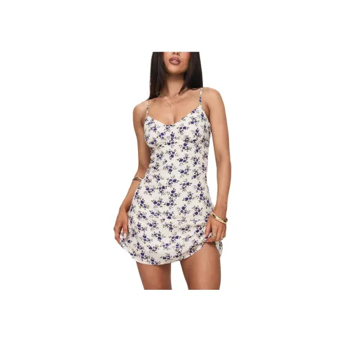 PRINCESS POLLY JAYE Мини Платье Slip Платье Женское Белое с Синим Цветком Принт