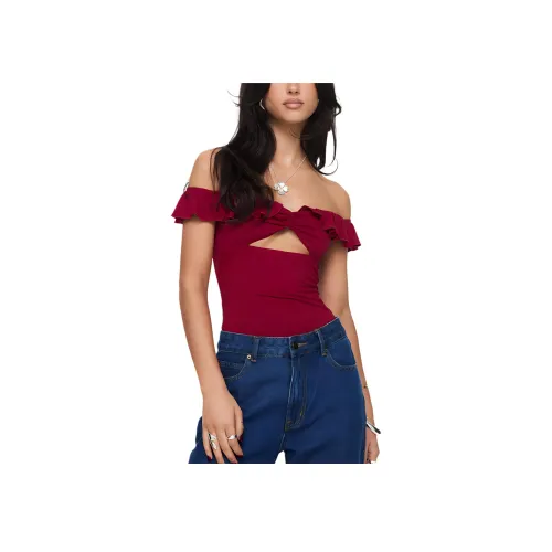 PRINCESS POLLY Будь осторожен OFF The Плечо BODYSUIT Комбинезон Женские Красный Красный