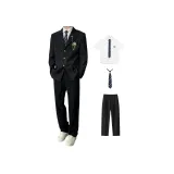 Black Coat + Shirt + Dark Blue Tie + Black Pants