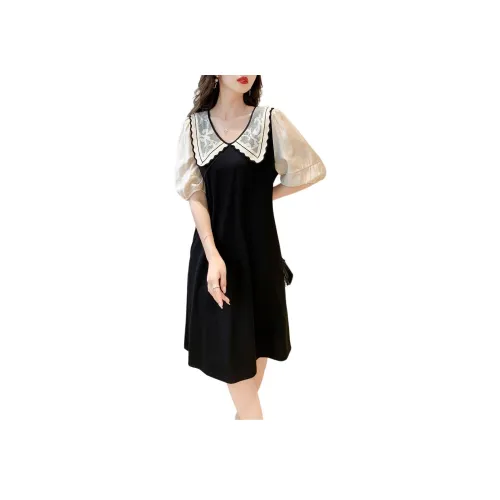 Itisf4 Короткий рукав Платье Женское Элегантное Черное