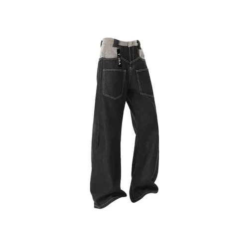 T IRA Черный Нет Логотип Пряжка Унисекс Джинсы