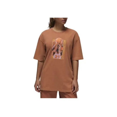 Джордан Рукав с спущенным плечом T-рубашка Женская Серый Персик